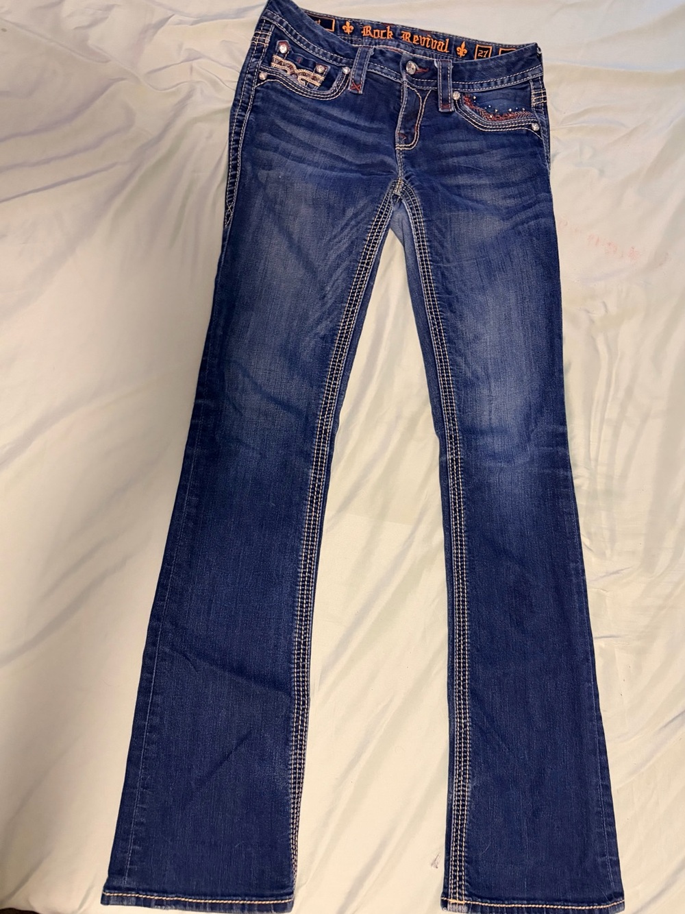 Rock Revival Betty Bootcut Jeans Size 27 Embellished Winged Pockets
